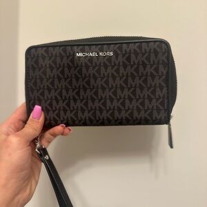 Michael Kors Black and Gray Logo Wristlet